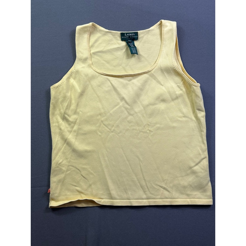 Lauren Ralph Lauren Petite Yellow Knit Tank Top Scoop Neck sleeveless Shell P/L